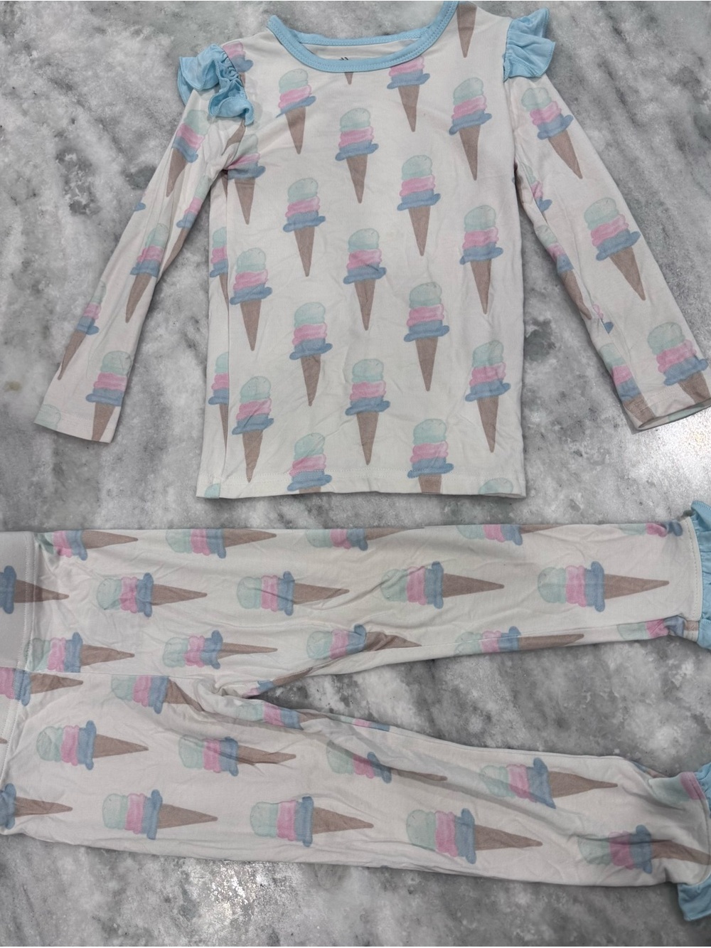 Hamner Hill Girls Ice Cream Cone Pajama Set - Pastel Pink & Light Blue